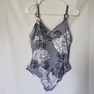 Kona Sol Womens Swimsuit By Target Size L Color Tropical Black/White
